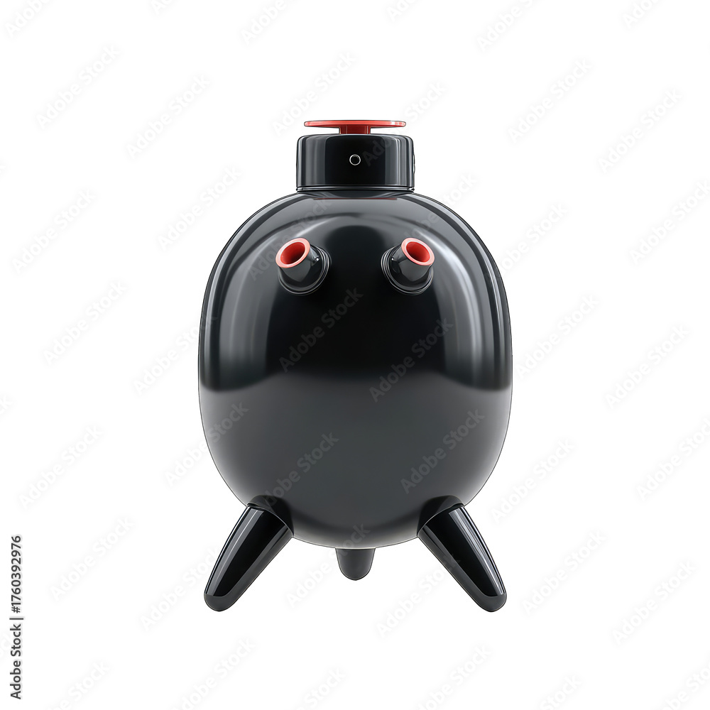 Fototapeta premium Glossy black spherical container with red accents, futuristic design