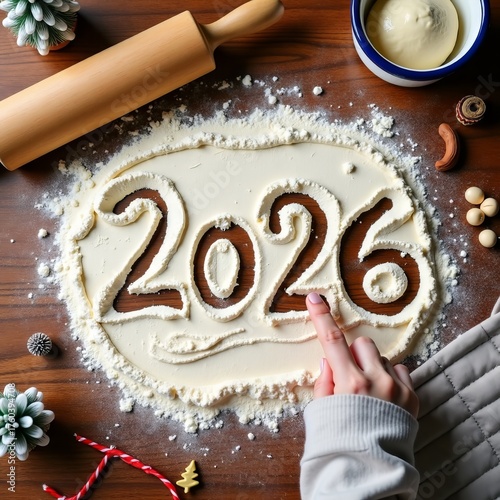 Flour is scattered on the table, the numbers 2026 are written in hand, congratulations on the New Year of pastry chefs