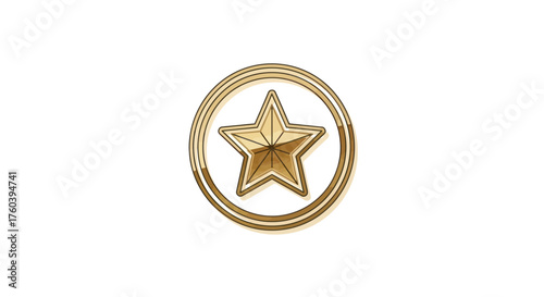 Golden Star in Circle Emblem Metallic Design.