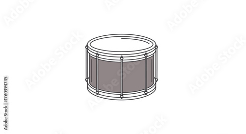 A detailed line drawing of a snare drum with a gray drumhead.