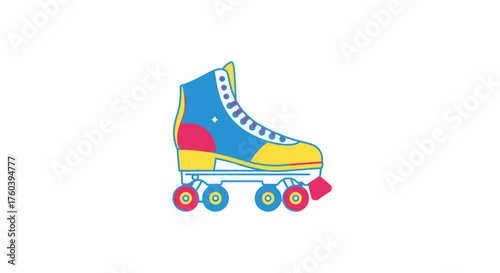 Colorful Retro Roller Skate with Four Wheels.
