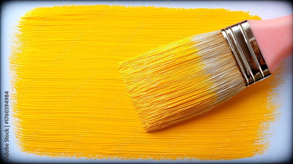 Fototapeta premium a hand holding a colorful paintbrush against a bright yellow background