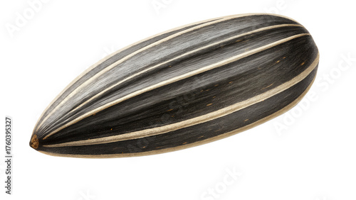 Single sunflower seed, isolated on transparent background, realistic matte shell texture with subtle highlights.