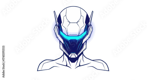 Futuristic Sci-Fi Robot Head with Glowing Blue Visor.
