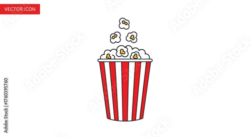 Red and white striped bucket overflowing with popcorn.