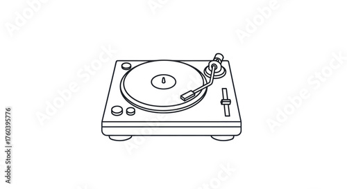 Vintage Turntable with Tonearm and Platter.