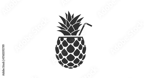 Stylized Pineapple with Straw: Tropical Fruit Icon.