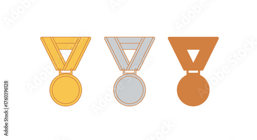 Gold Silver and Bronze Award Medals Set with Ribbons.