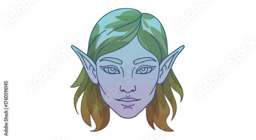 Stylized Elf Portrait with Pointed Ears and Green Hair.