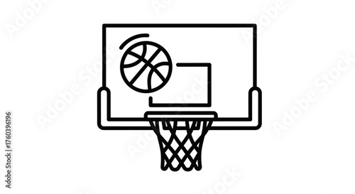 Simple Line Art Illustration of a Basketball Hoop with Ball.
