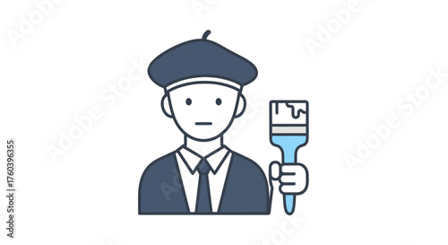 Cartoon Artist Wearing Beret Holding Paintbrush.