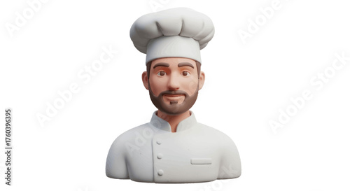 3D Rendered Male Chef in Traditional White Uniform and Toque.