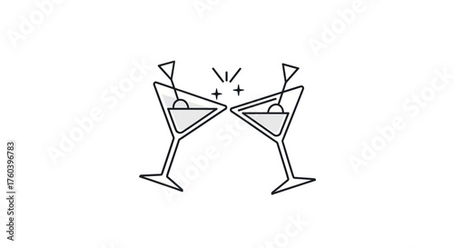 Two Martini Glasses Toasting with Olives Minimalist Line Art.
