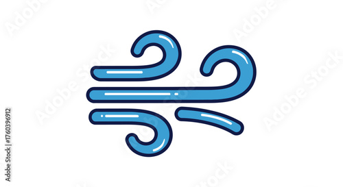 Stylized blue wind symbol with swirling lines indicating movement.