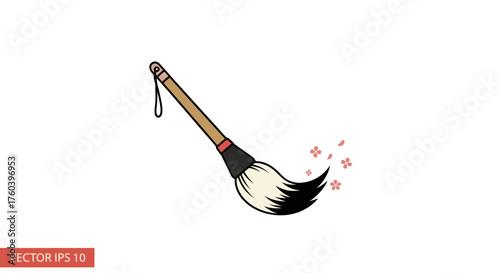 Traditional Asian calligraphy brush with a wooden handle and black and white bristles.