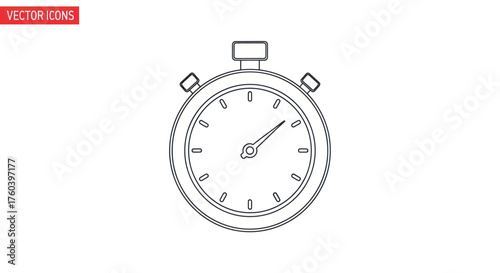 Simple black and white outline drawing of a classic analog stopwatch timer.