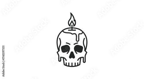 Fotografie Skull Candle: A minimalist line drawing of a skull with a burning candle on top