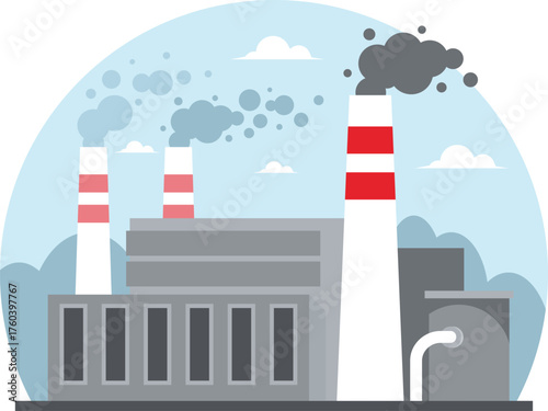Industrial Plant Air Pollution – Factory Emissions and Environmental Impact Vector Illustration