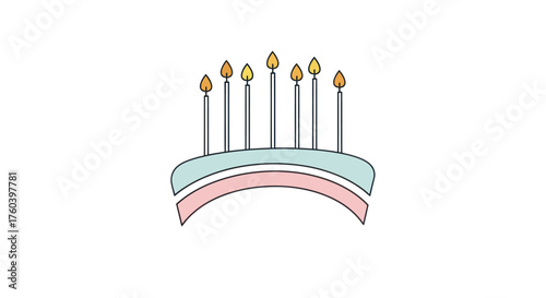 Festive Birthday Cake with Lit Candles.