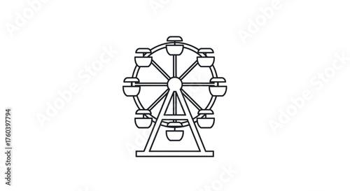 Ferris Wheel Outline: Classic Amusement Park Ride with Gondolas.