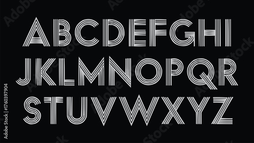 Modern striped geometric alphabet uppercase letters linear design with optical illusion style for typography poster and branding