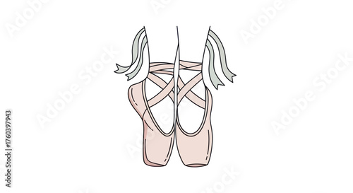 Elegant Pair of Ballet Pointe Shoes with Ribbons.