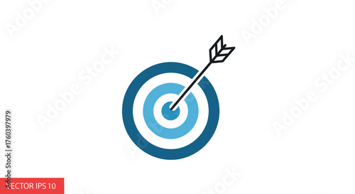 Blue Target with Arrow Hitting Bullseye Goal Achievement Concept.