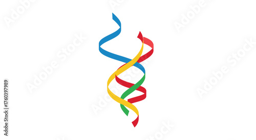 Vibrant Colorful Ribbons Forming Abstract Double Helix DNA Structure.