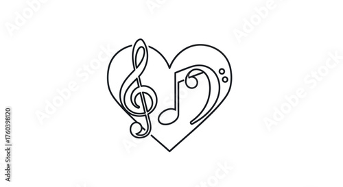 Musical Heart: Treble Clef and Bass Clef in Heart Shape.