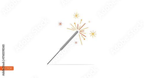 A single lit sparkler with bright colorful fireworks bursting outwards.