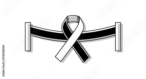 Black and White Mourning Ribbon Displayed on a Stanchion Barrier.