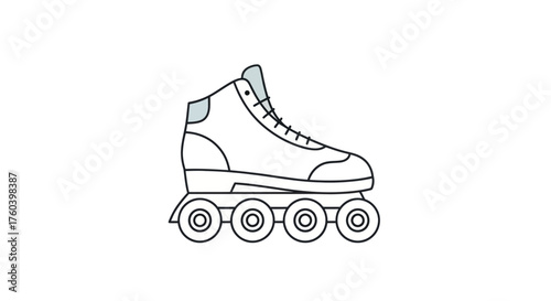 Line art illustration of a roller skate with four wheels.