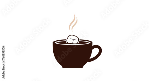 Steaming Hot Chocolate in a Dark Brown Mug with a Marshmallow.