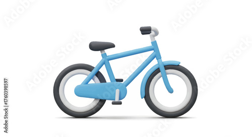 A bright blue cartoon-style bicycle with black tires and seat.