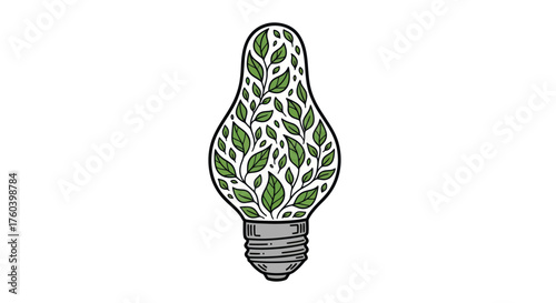 Eco-Friendly Light Bulb Filled with Green Leaves.