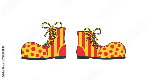 Oversized Colorful Clown Shoes with Polka Dots and Stripes.