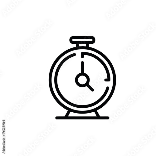 Simple black outline drawing of an alarm clock is perfect for time management concepts, daily routine planners, and productivitythemed designs.