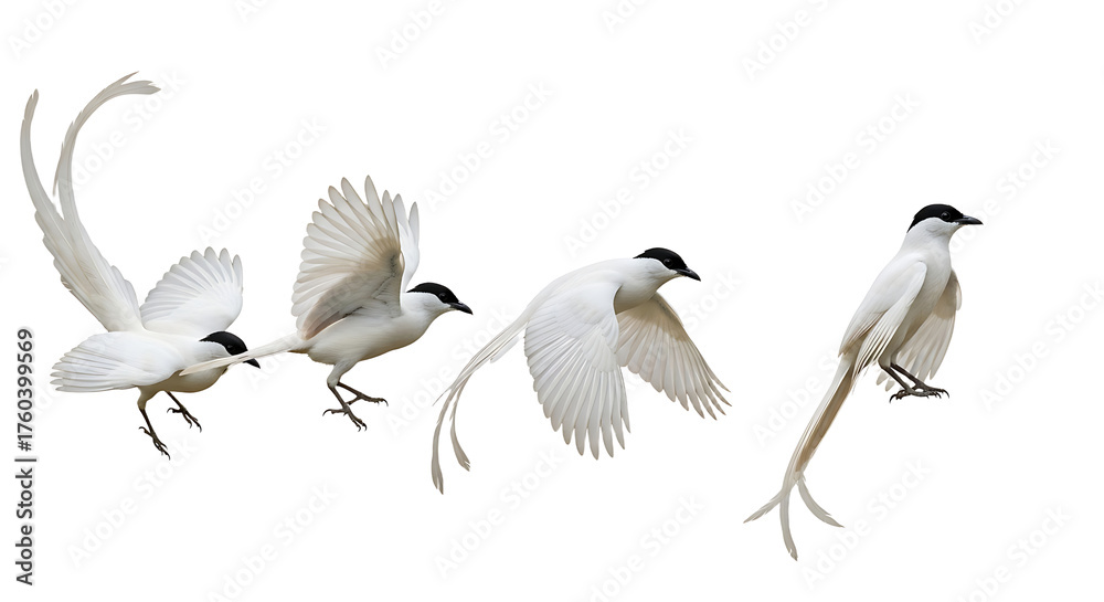 Obraz premium Elegant white birds in flight showcasing graceful movement against a clear backdrop.