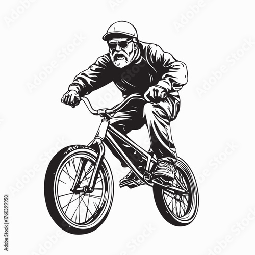 Old Man Riding BMX Bike with Cool Young Style Vector Illustration