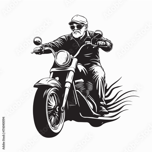 Elderly Man Enjoying a Motorcycle Ride Vector Design o0n white background