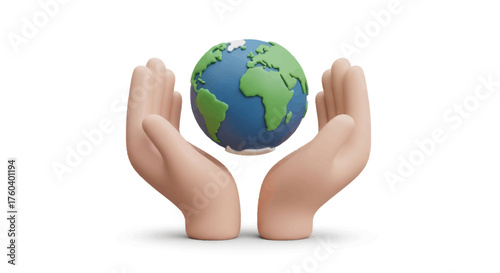 Hands holding a stylized globe representing Earth and environmental care.