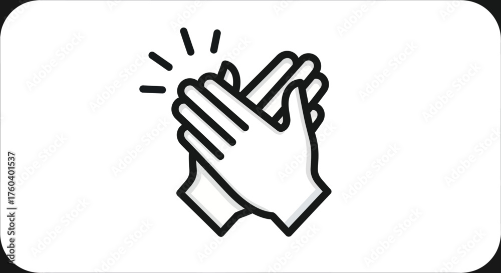 Obraz premium Black Outline Icon of Clapping Hands with Radiating Lines.