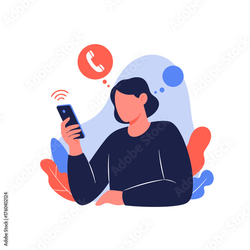 A person is holding a smartphone and receiving a phone call.