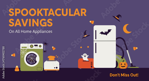 Spooktacular Halloween savings on household appliances advertising banner