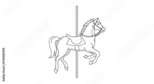 Classic carousel horse line art drawing on a pole.