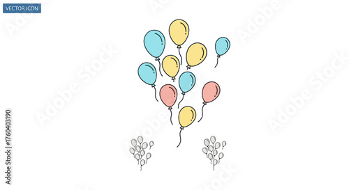 Colorful Balloons Floating Upward Hand-Drawn Style.