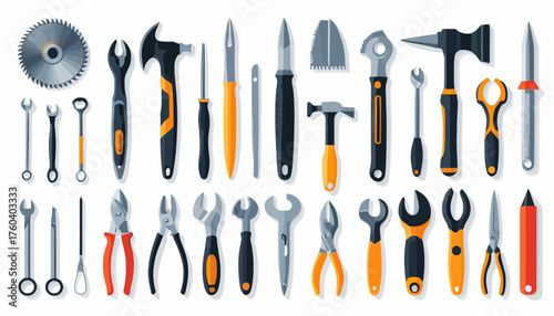 set of funny cartoon fruits and cute tools, icon, vector, set, icons, web, symbol, design, illustration, sign, flat