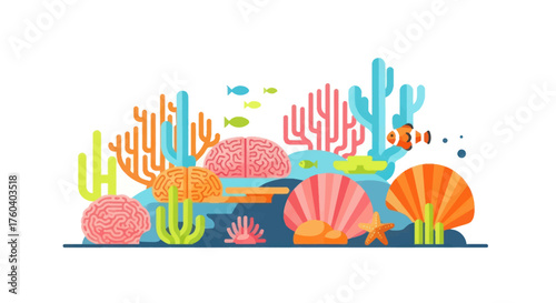 Vibrant Underwater Coral Reef Ecosystem with Diverse Marine Life.