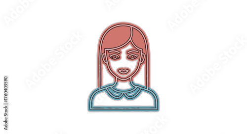 Stylized Outlined Womans Bust Icon with Long Hair and Collared Shirt.