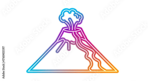 Vibrant Gradient Outline of an Erupting Volcano with Lava Flow.